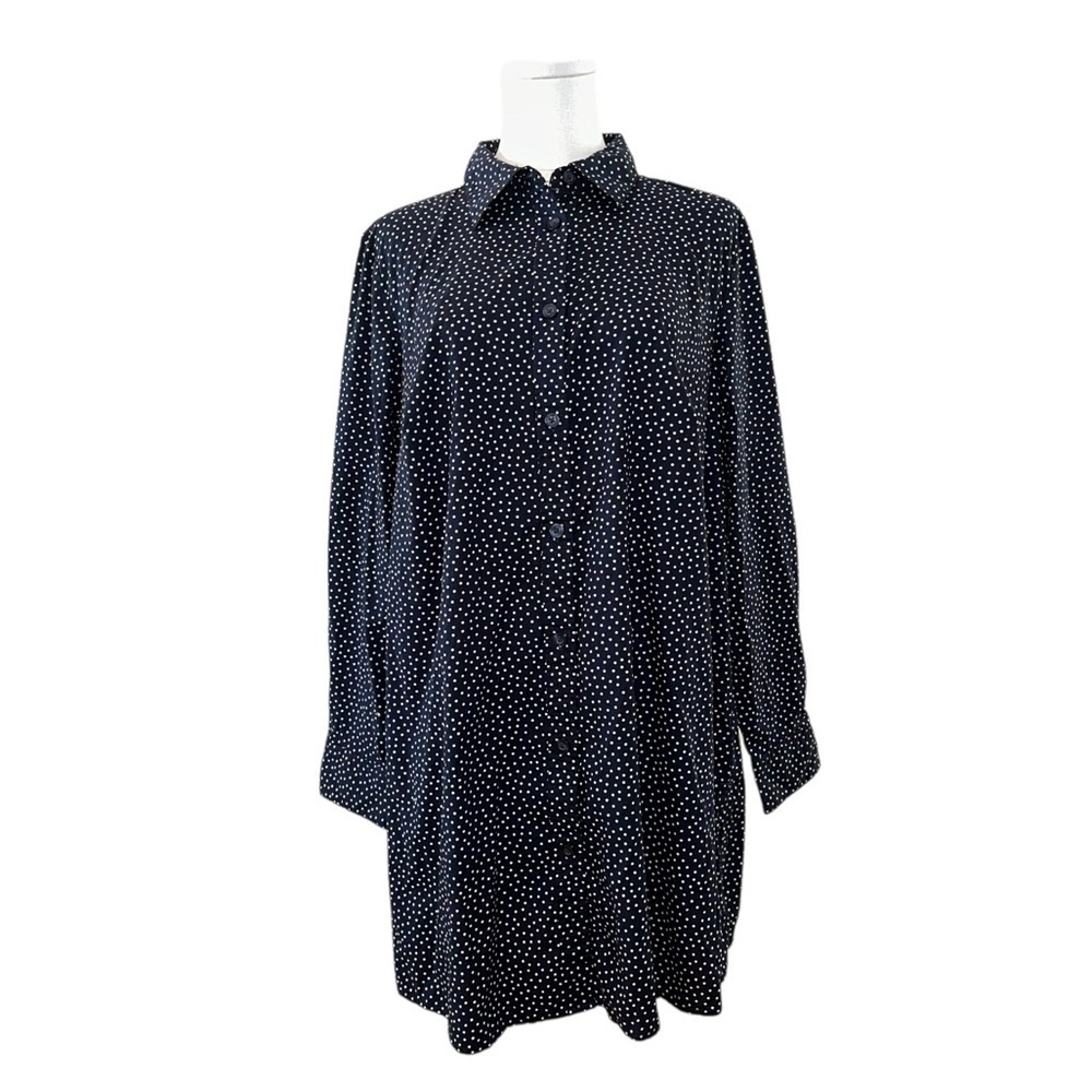 Women’s 14/16 Navy Blue Polkadot Button Down 100% Cotton Nautical Tunic Shirt - Picture 2 of 7